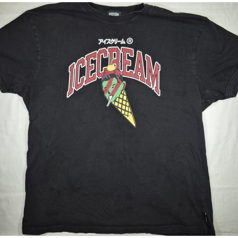 Ice Cream men's Cone Head black graphic t-shirt 3x  Japanese‎ writing